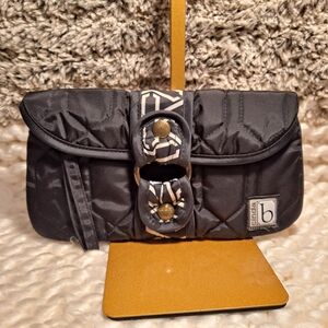 Cinda B. Elegant Black W/White Pattern Quilted Geometric Wristlet Clutch